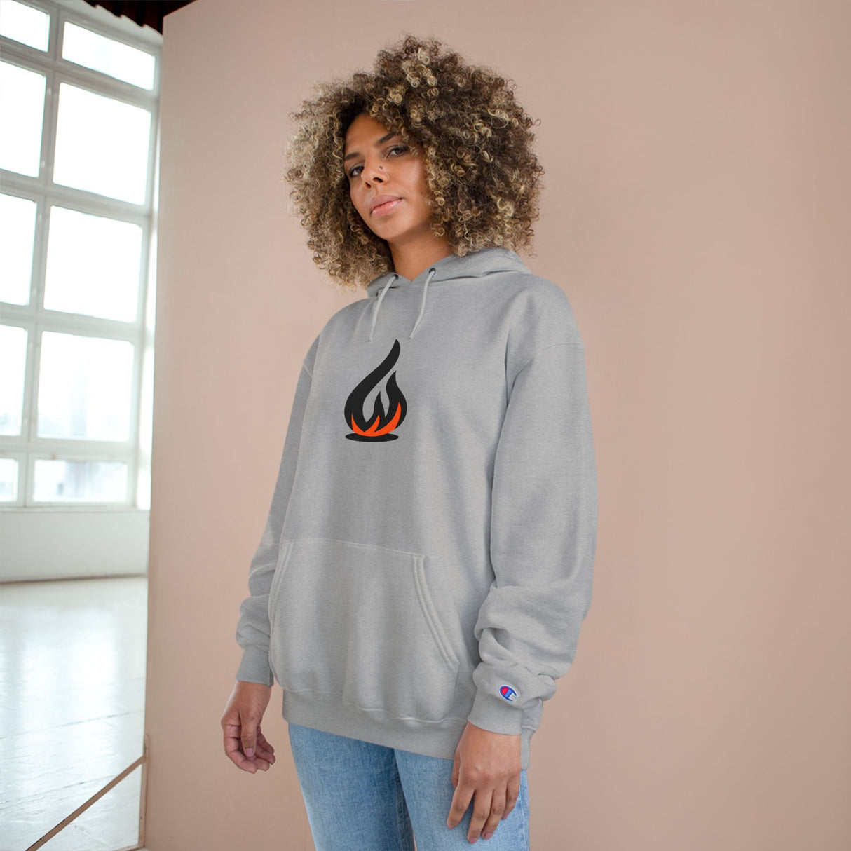 Champion Hoodie with Flame Design - Unisex Casual Wear for Fire Lovers