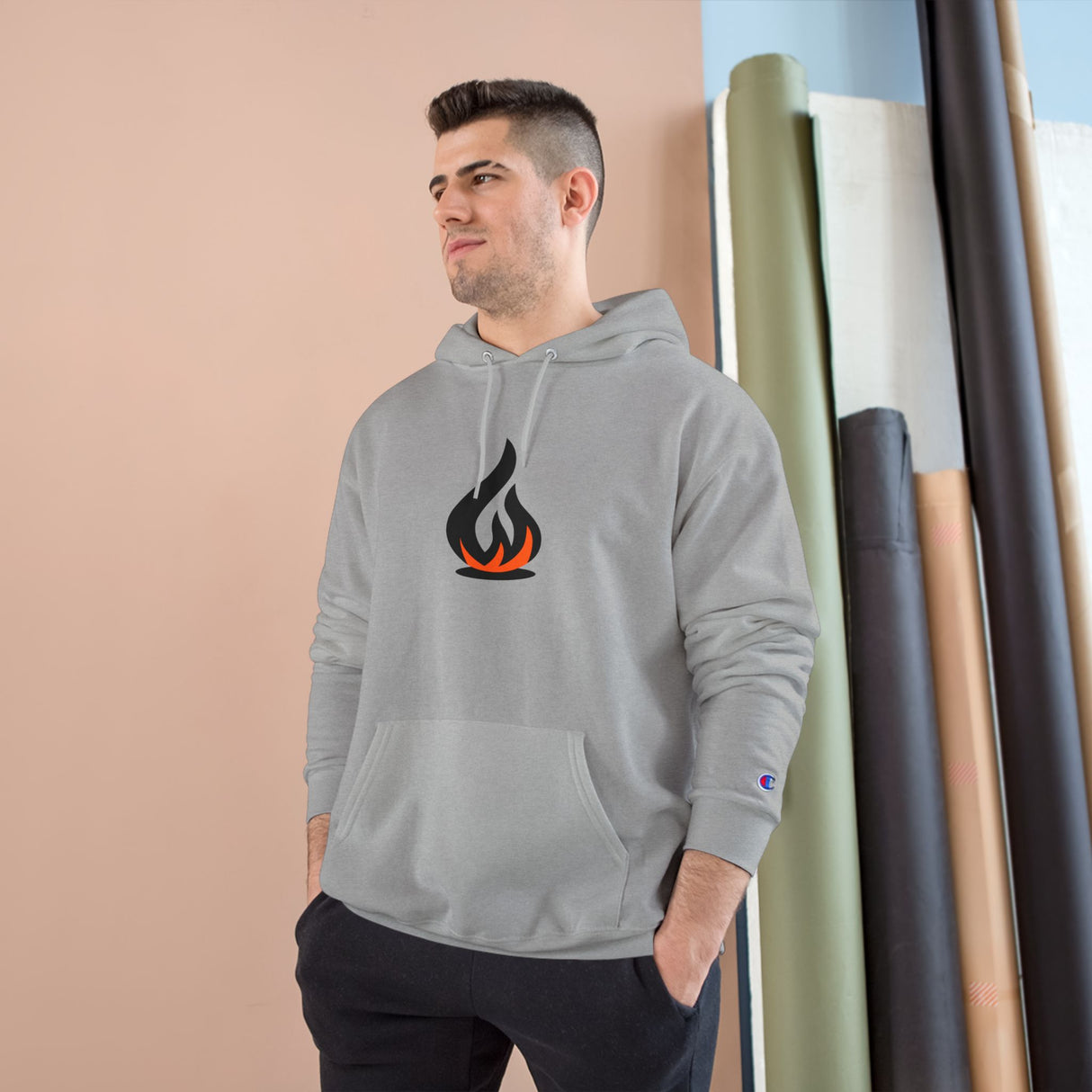 Champion Hoodie with Flame Design - Unisex Casual Wear for Fire Lovers